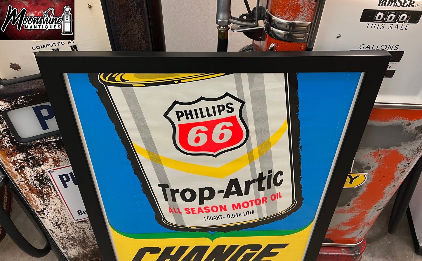 Vtg. 1970’s PHILLIPS 66 Trop Artic Motor Oil Framed Poster / Sign - Free Shipping!