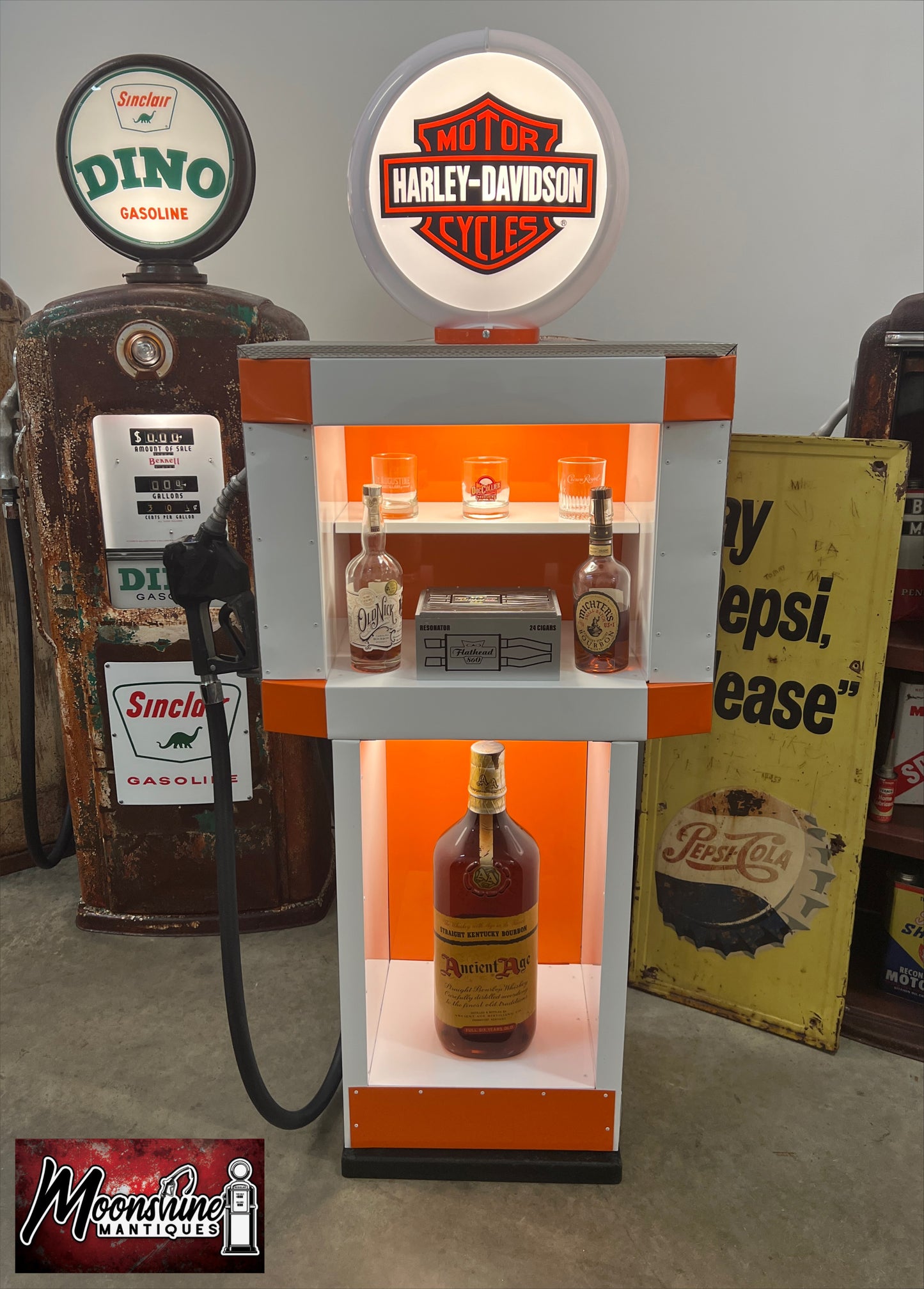 Custom 1960’s HARLEY DAVIDSON MOTORCYCLES Tokheim Gas Pump w/ Display Shelves - Free Shipping!