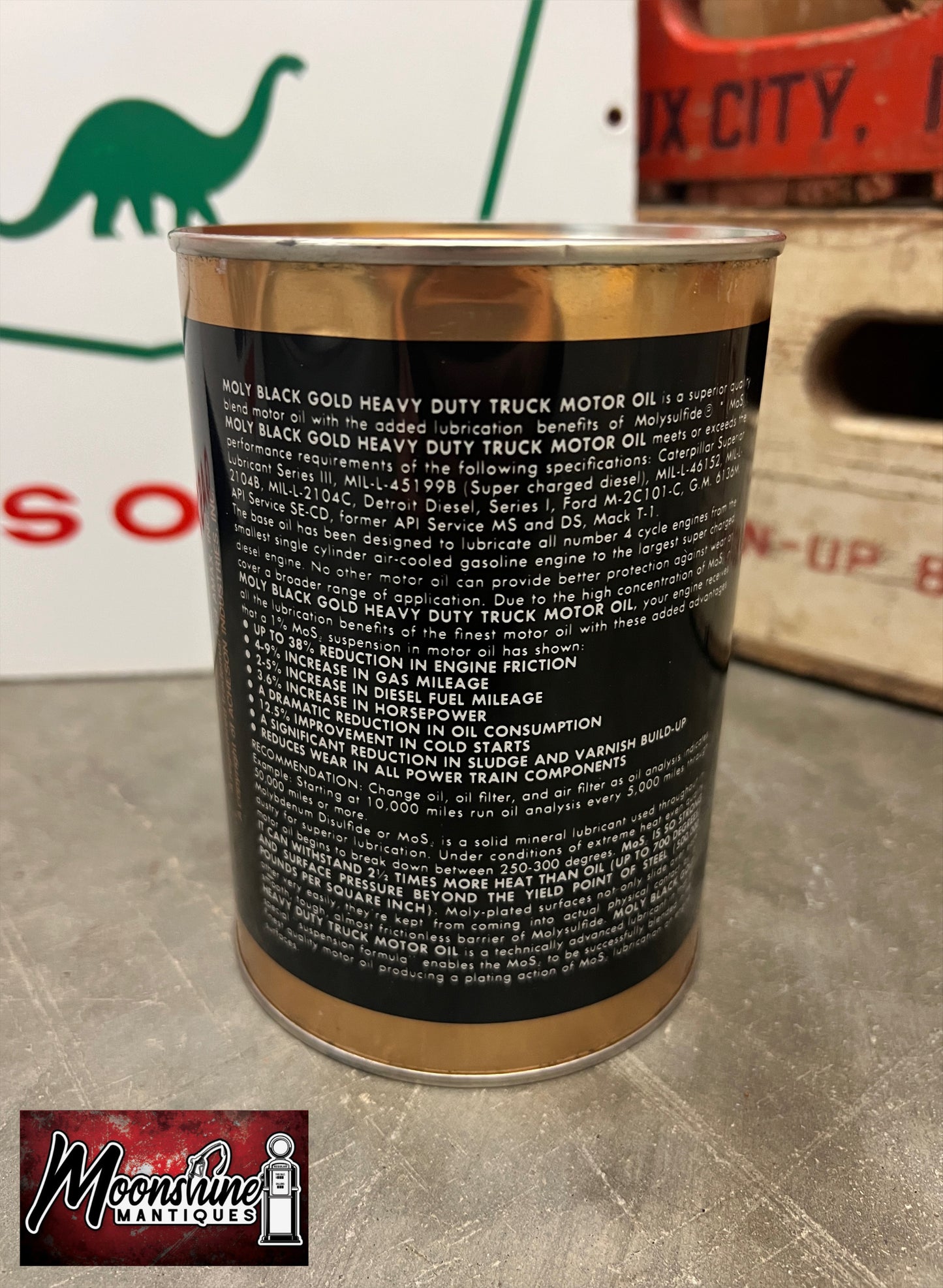 FULL 1960’s MOLY Black Gold Truck Motor Oil Can 1 qt. - Free Shipping!