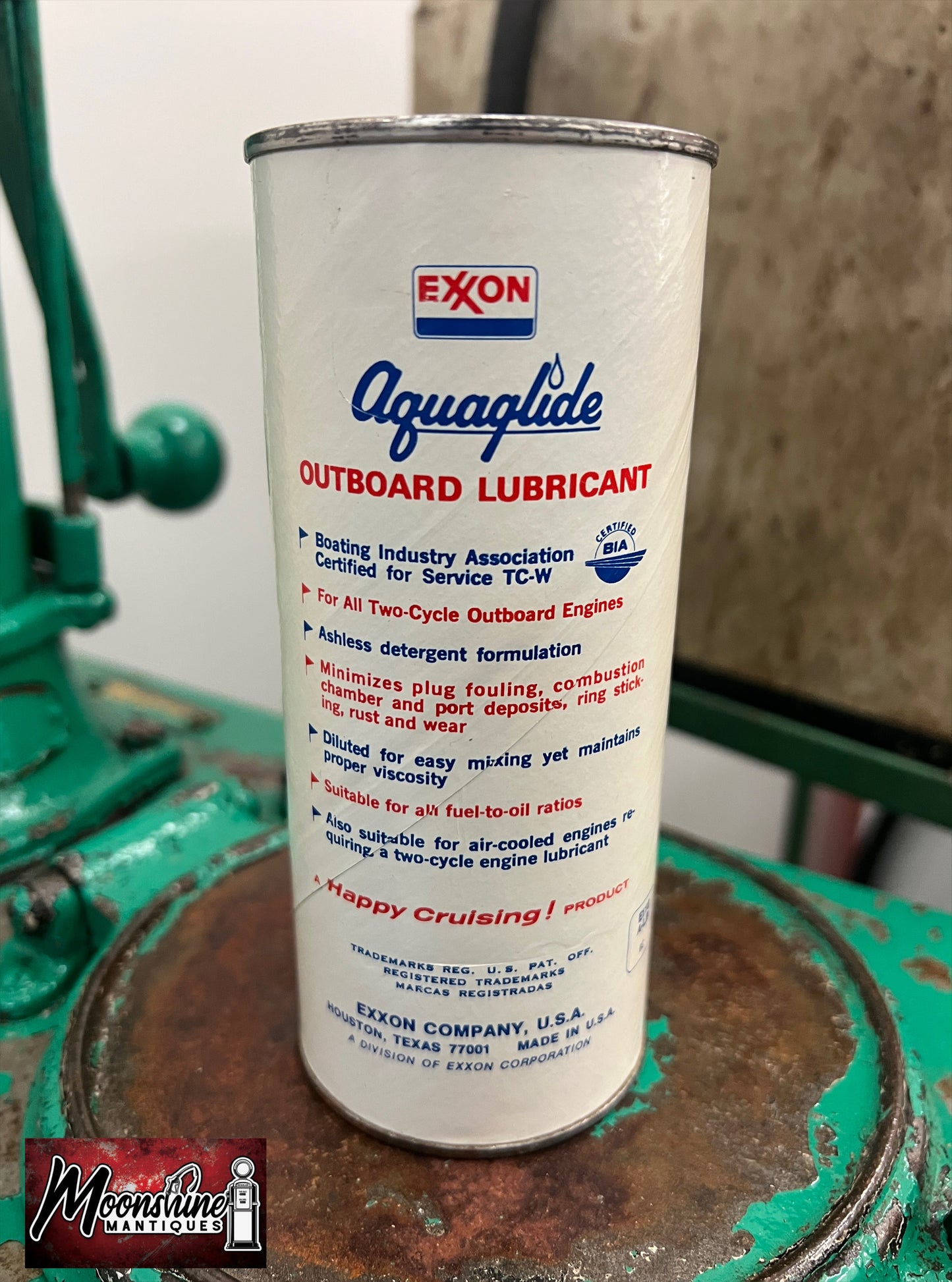 Vtg. EXXON Aquaglide Outboard Motor Oil Lubricant Can - Free Shipping!