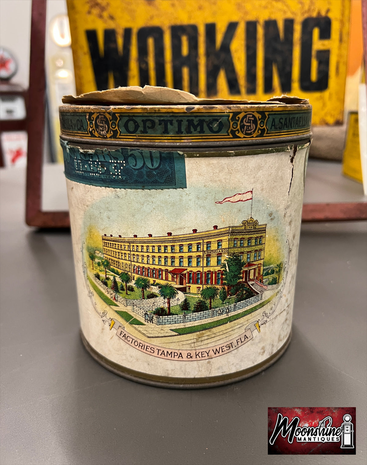 1920's OPTIMO Paper Label Cigar Tin - Free Shipping!