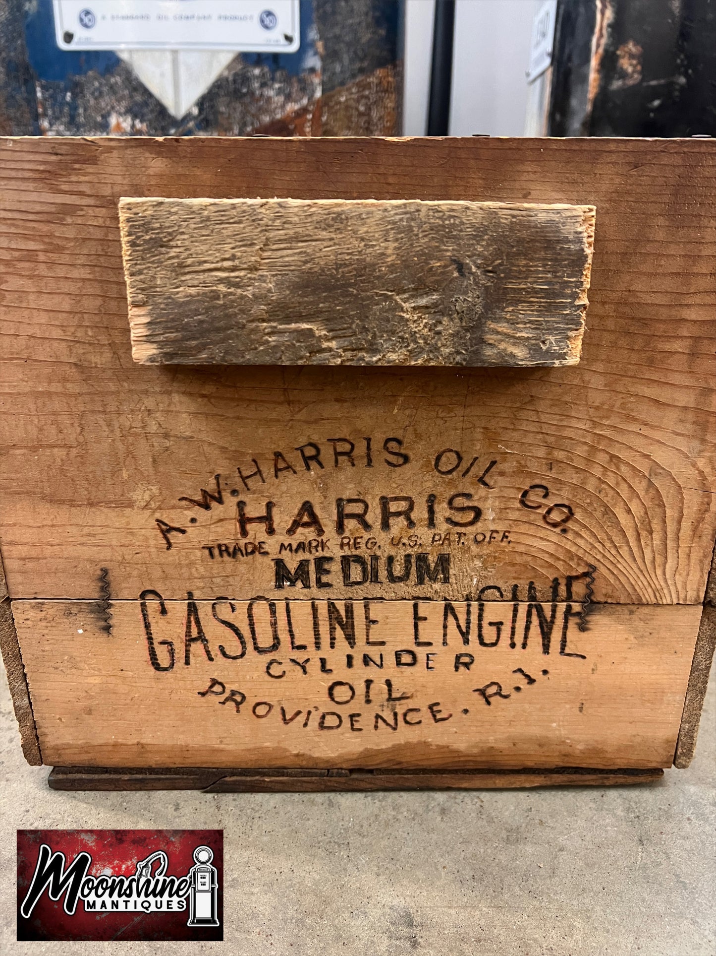 RARE Early 1900's HARRIS Gasoline Engine Cylinder Oil Wood Crate - Free Shipping!