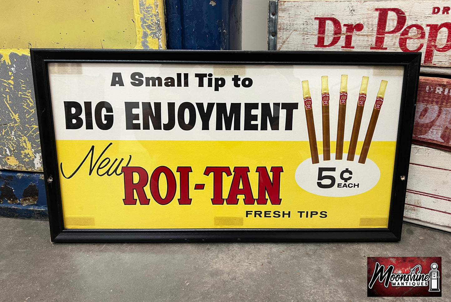 Vtg. ROI-TAN CIGARS Framed Paper Sign - Free Shipping!