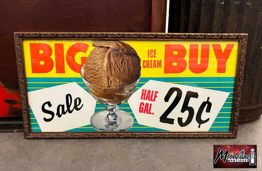 1950's Grocery Store ICE CREAM Framed Paper Sign - Free Shipping!