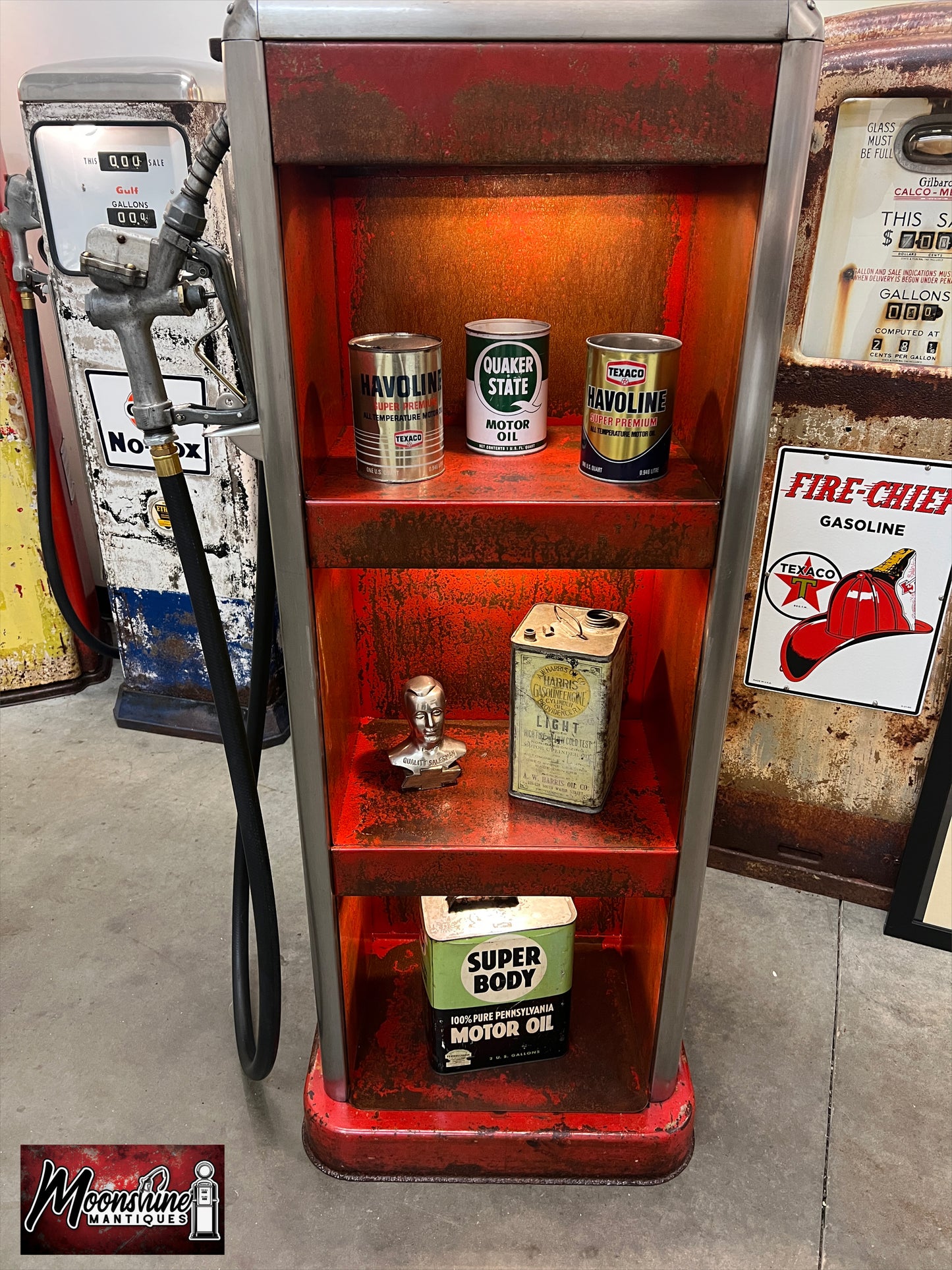 Rustoration 1940’s HOT ROD GASOLINE Bowser Gas Pump w/ Shelves - Mancave Decor - Free Shipping!