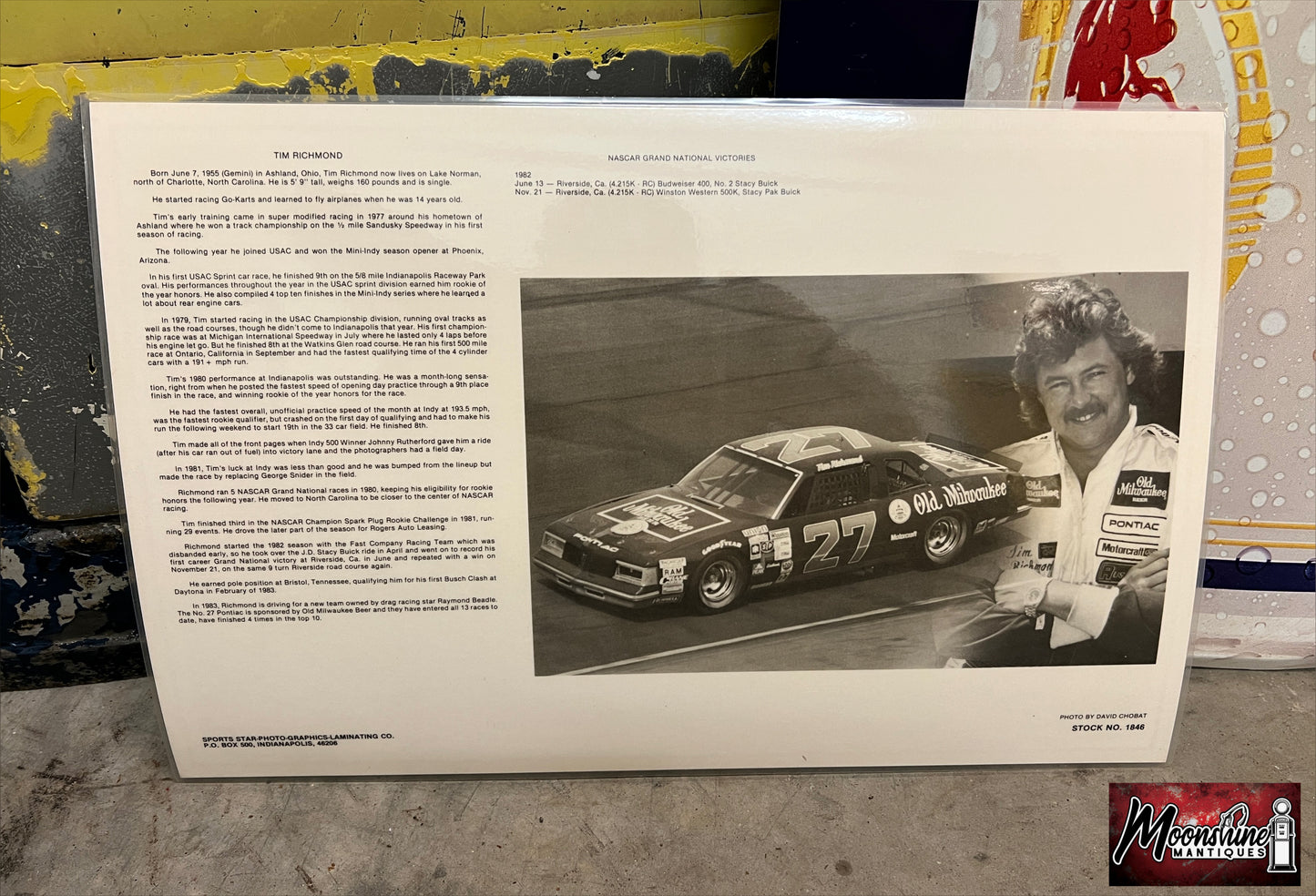1980’s SportStar Photo Graphics NASCAR Tim Richmond Old Milwaukee Beer Placemat - Free Shipping!