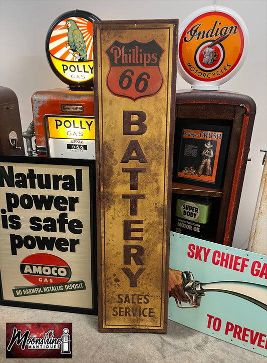 Original 1950’s PHILLIPS 66 Battery Sales Service Sign - Free Shipping!