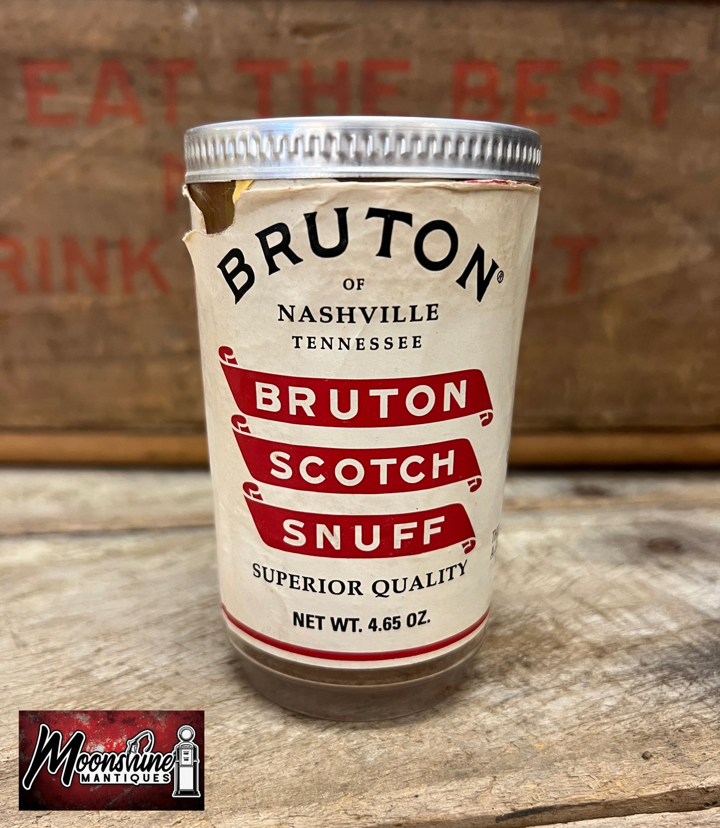 Vtg. BRUTON Scotch Snuff Tobacco Jar - Nashville, Tennessee - Free Shipping!