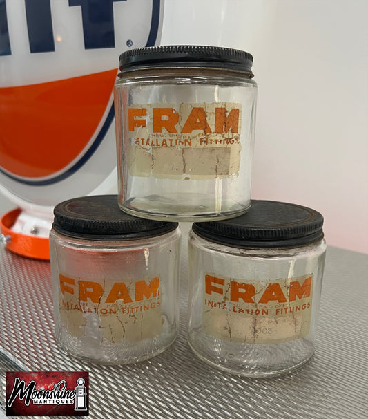 Vtg. FRAM FILTERS Installation Fittings Glass Jar - Lot of 3 - Free Shipping!