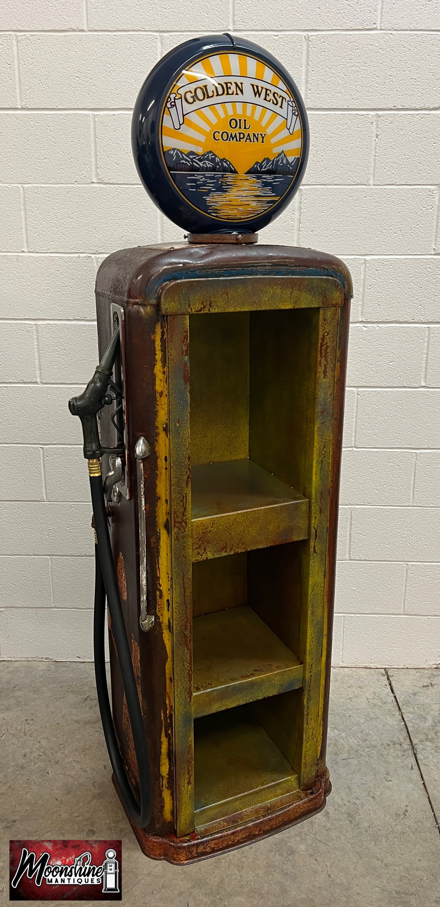 Rustoration 1940’s GOLDEN WEST Gilbarco Gas Pump w/ Shelves - Mancave Decor - Free Shipping