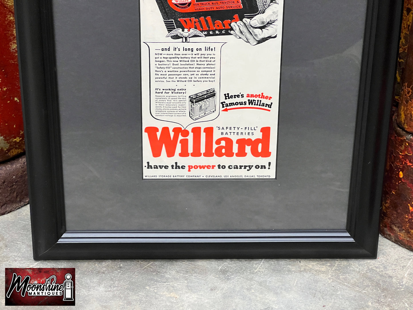 1942 WILLARD BATTERIES Professionally Framed Print Ad - Gas & Oil Sign - Free Shipping!