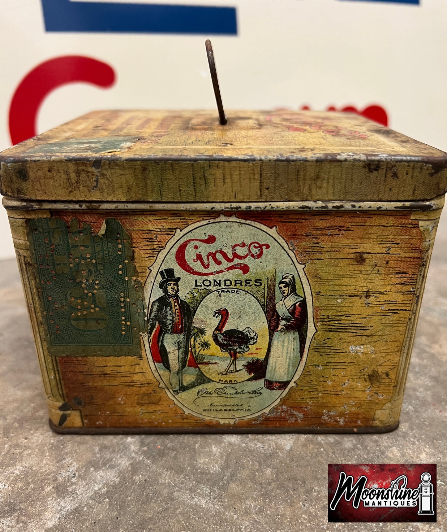 Antique CINCO CIGARS Handy Humidor Tin - Free Shipping!