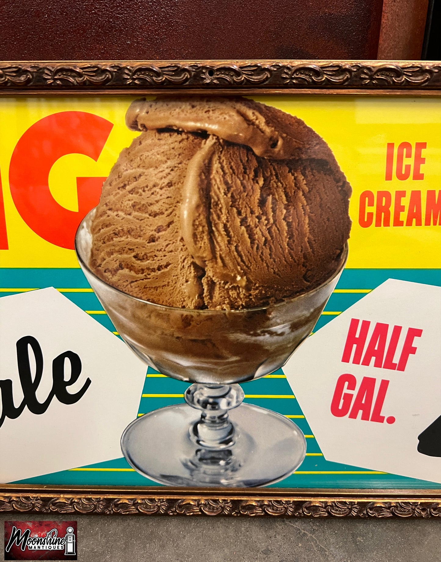 1950's Grocery Store ICE CREAM Framed Paper Sign - Free Shipping!