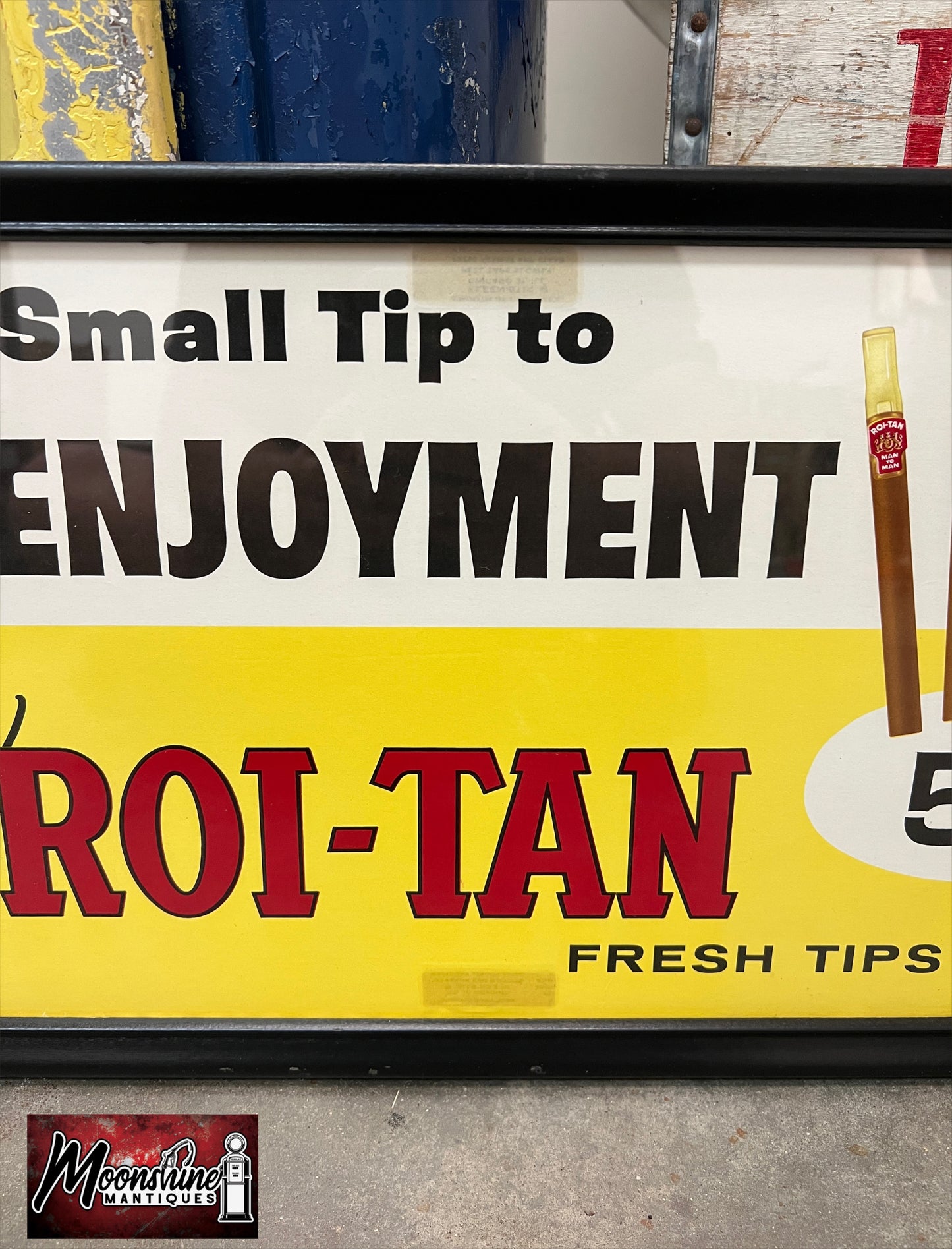 Vtg. ROI-TAN CIGARS Framed Paper Sign - Free Shipping!