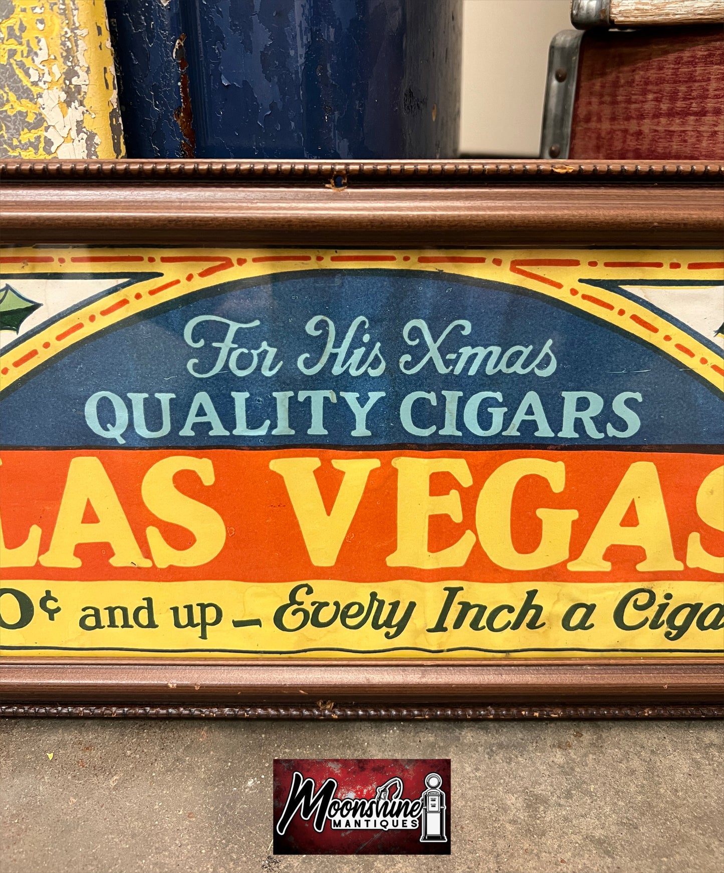 Vtg. 1920's LAS VEGAS CIGARS Framed Paper Sign - Christmas - Free Shipping!
