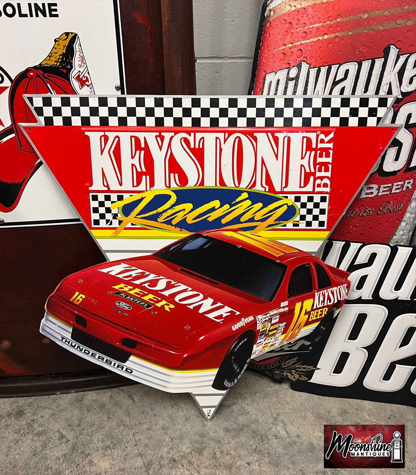 Vtg. 1990's COORS KEYSTONE Beer Nascar Racing Wally Dallenbach Tin Sign - Free Shipping!