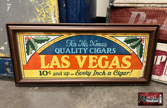 Vtg. 1920's LAS VEGAS CIGARS Framed Paper Sign - Christmas - Free Shipping!