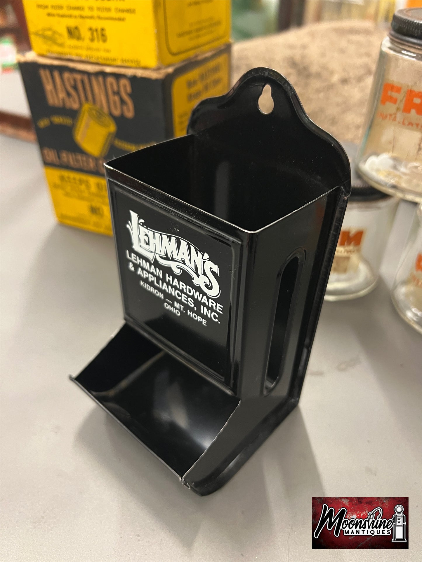 Vtg. LEHMAN HARDWARE Kidron Ohio Tin Litho Match Holder - Free Shipping!