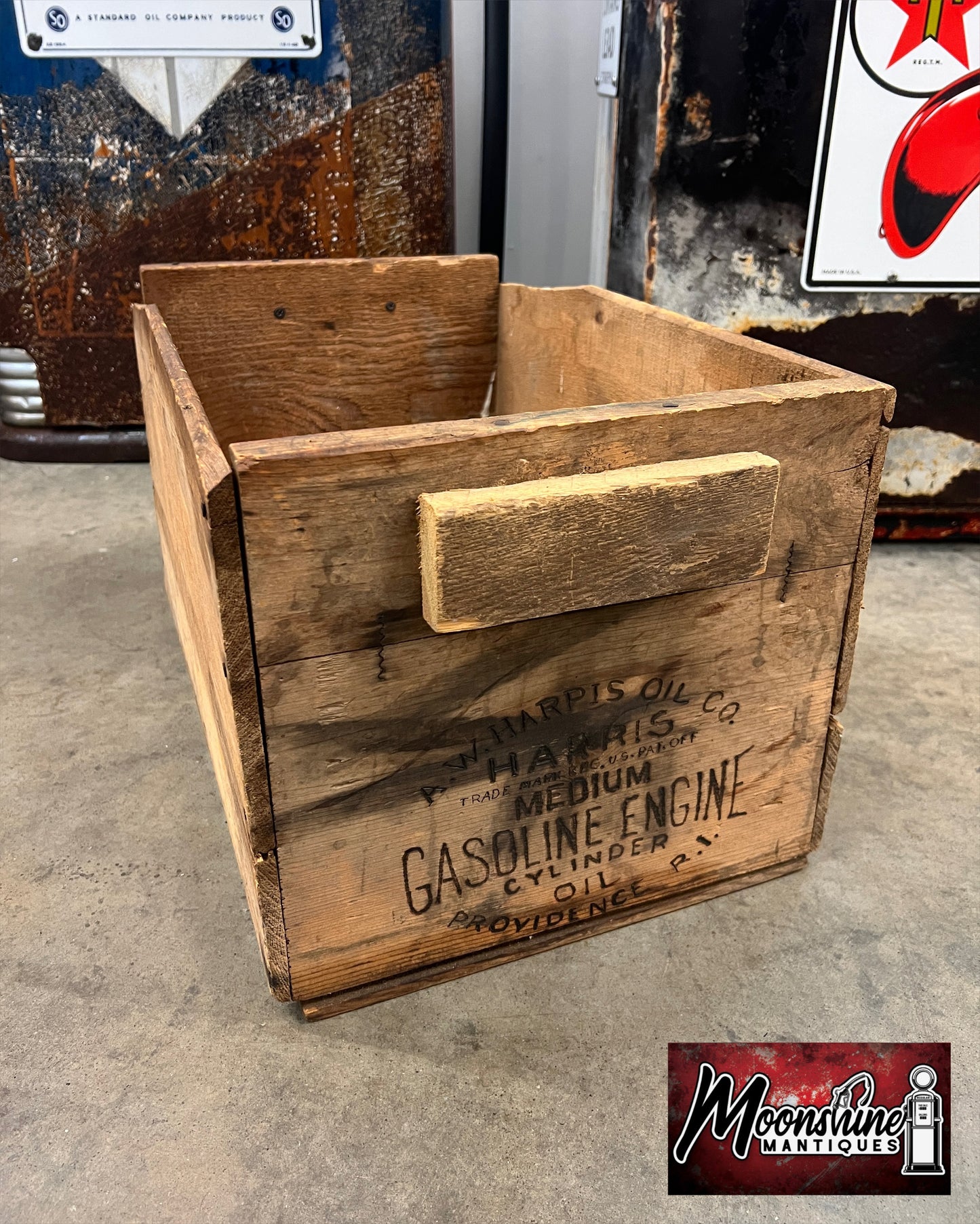 RARE Early 1900's HARRIS Gasoline Engine Cylinder Oil Wood Crate - Free Shipping!