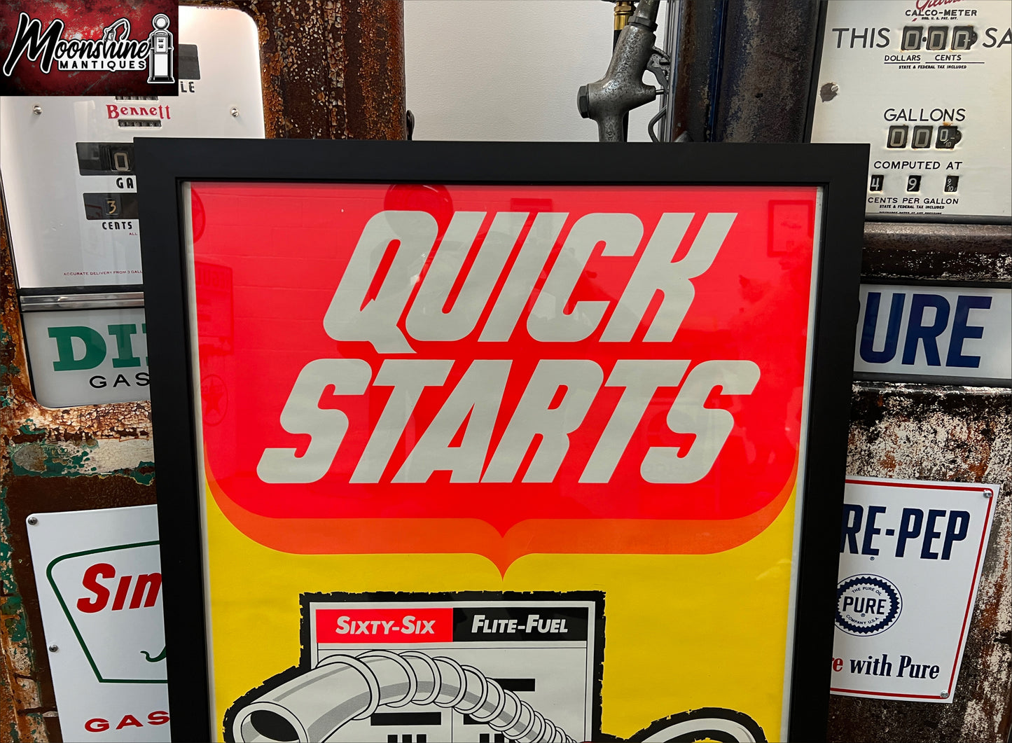 Vtg. 1970’s PHILLIPS 66 GASOLINE Gas Pump Framed Poster / Sign - Free Shipping!