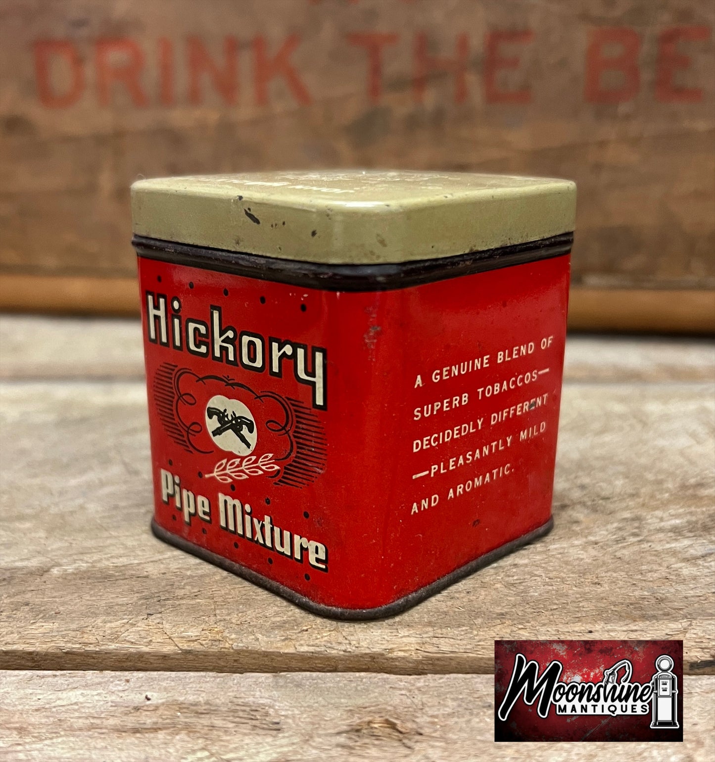 Vtg. HICKORY Pipe Mixture Tobacco Tin - Free Shipping!