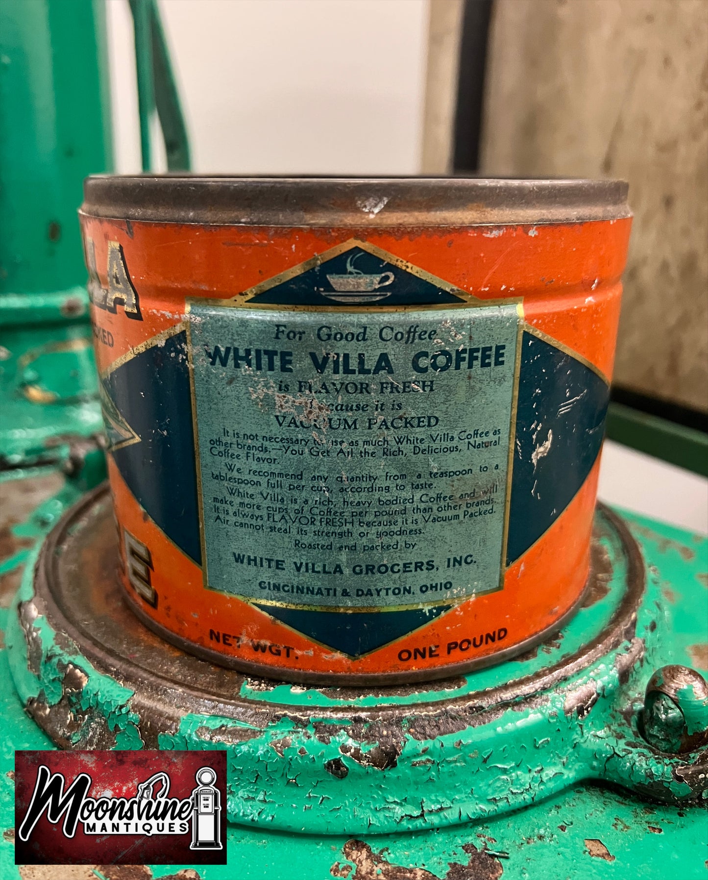 Rare 1930's WHITE VILLA COFFEE Tin Can - Free Shipping!