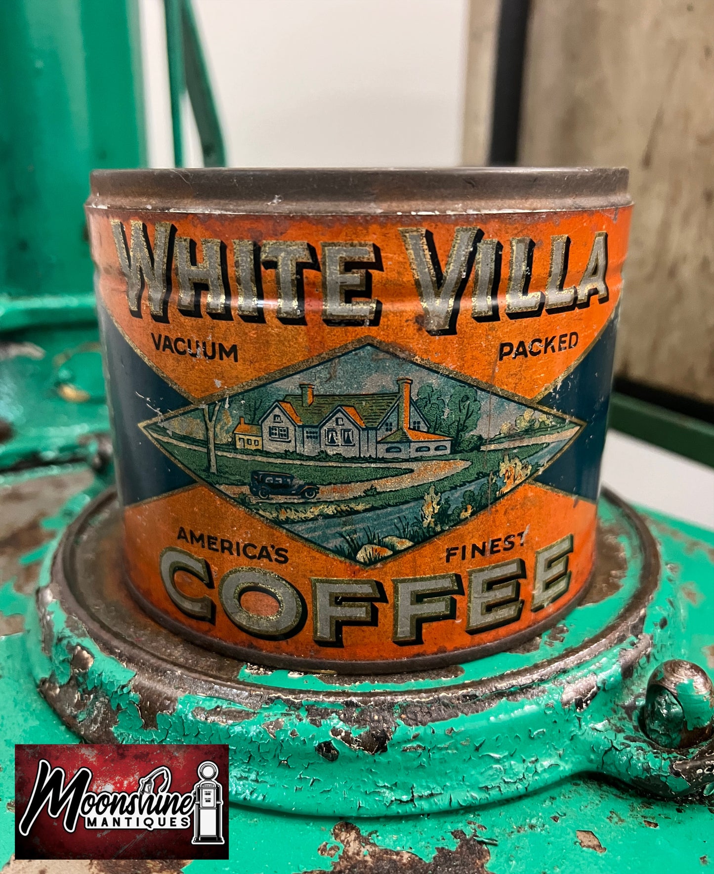 Rare 1930's WHITE VILLA COFFEE Tin Can - Free Shipping!