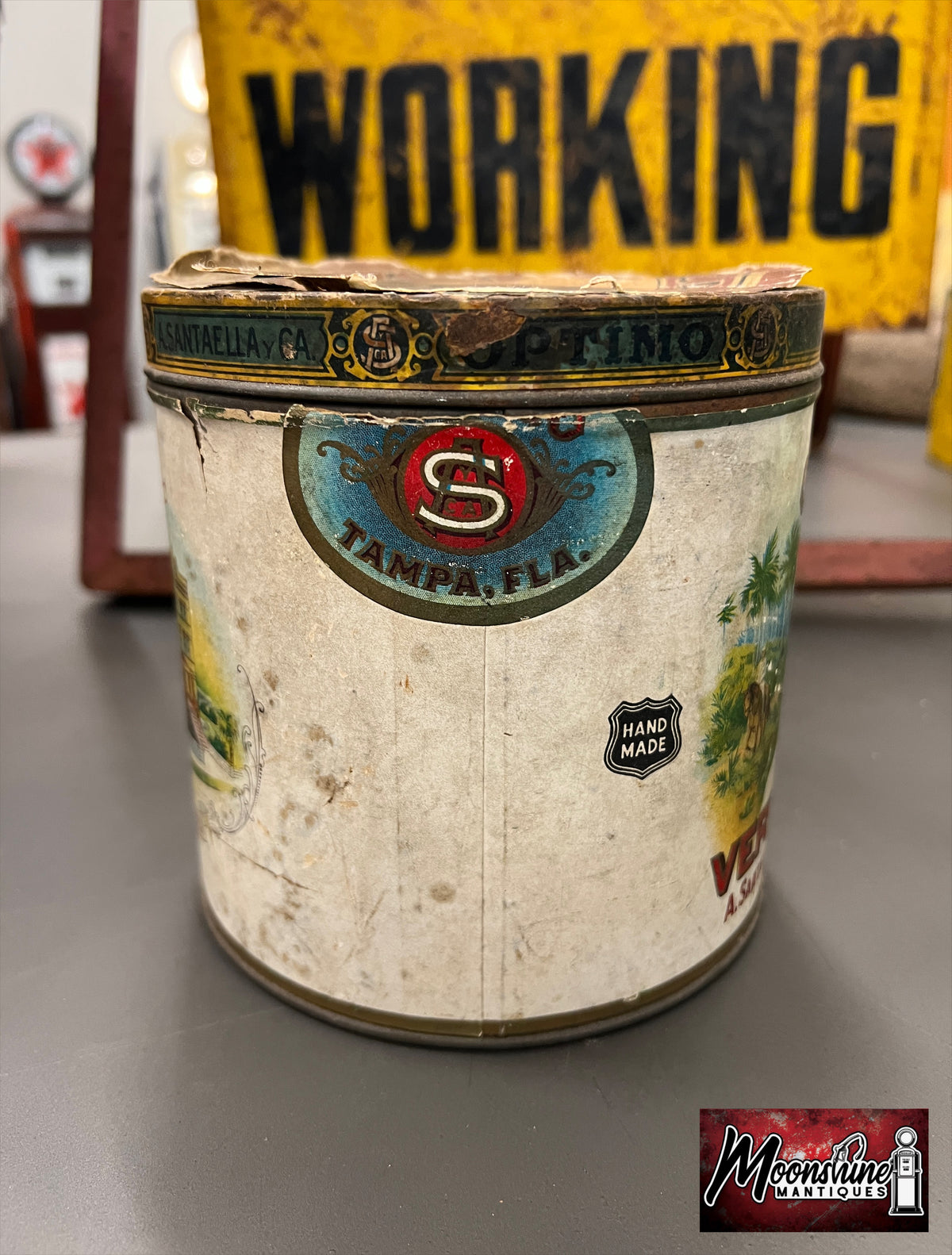 1920's OPTIMO Paper Label Cigar Tin - Free Shipping!