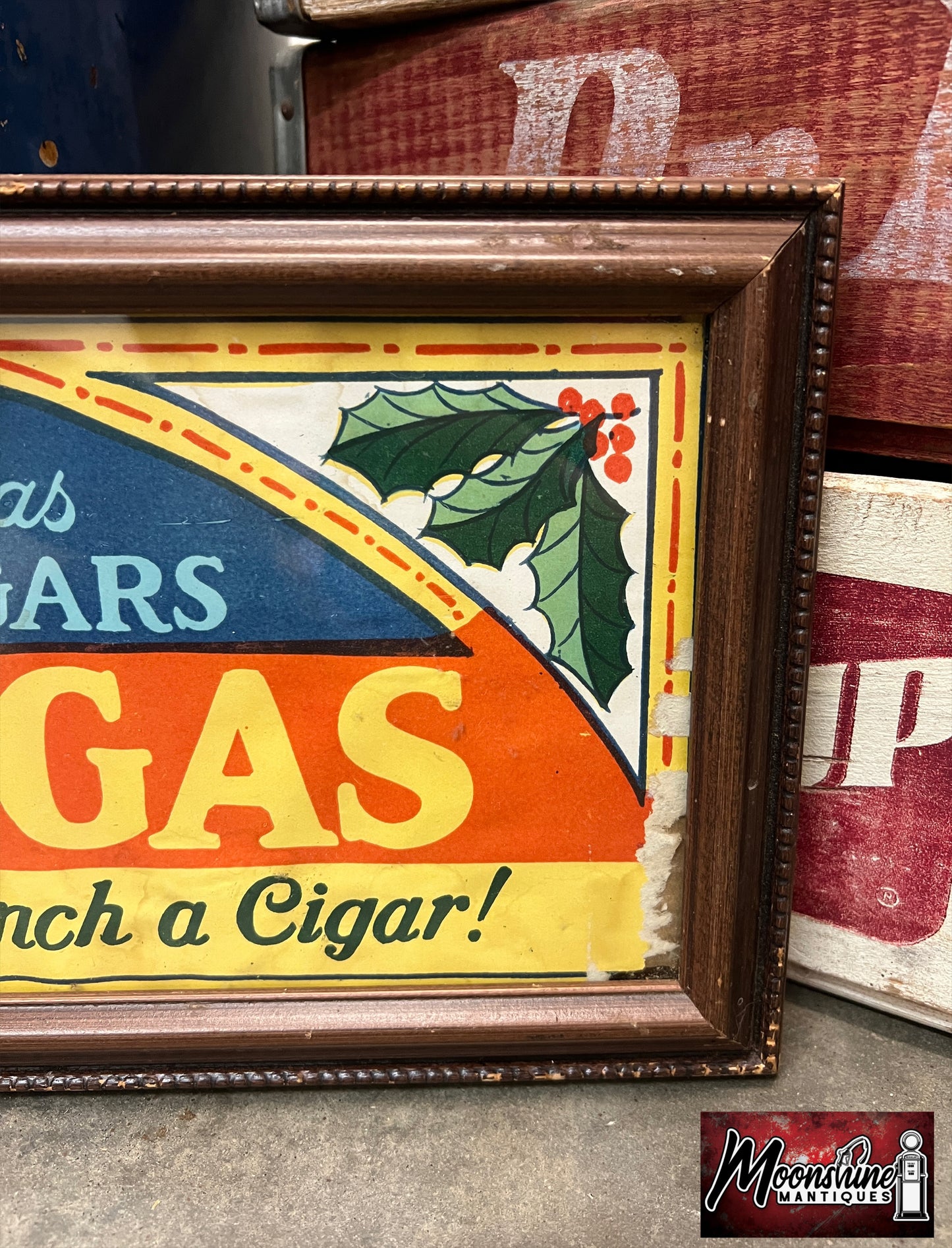 Vtg. 1920's LAS VEGAS CIGARS Framed Paper Sign - Christmas - Free Shipping!