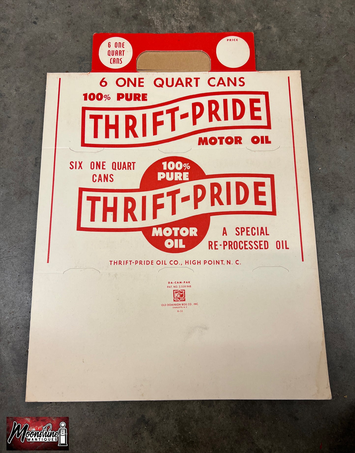 NOS - 1950’s THRIFT PRIDE Motor Oil 6 Pack Quart Can Carrier - High Point NC - Free Shipping!