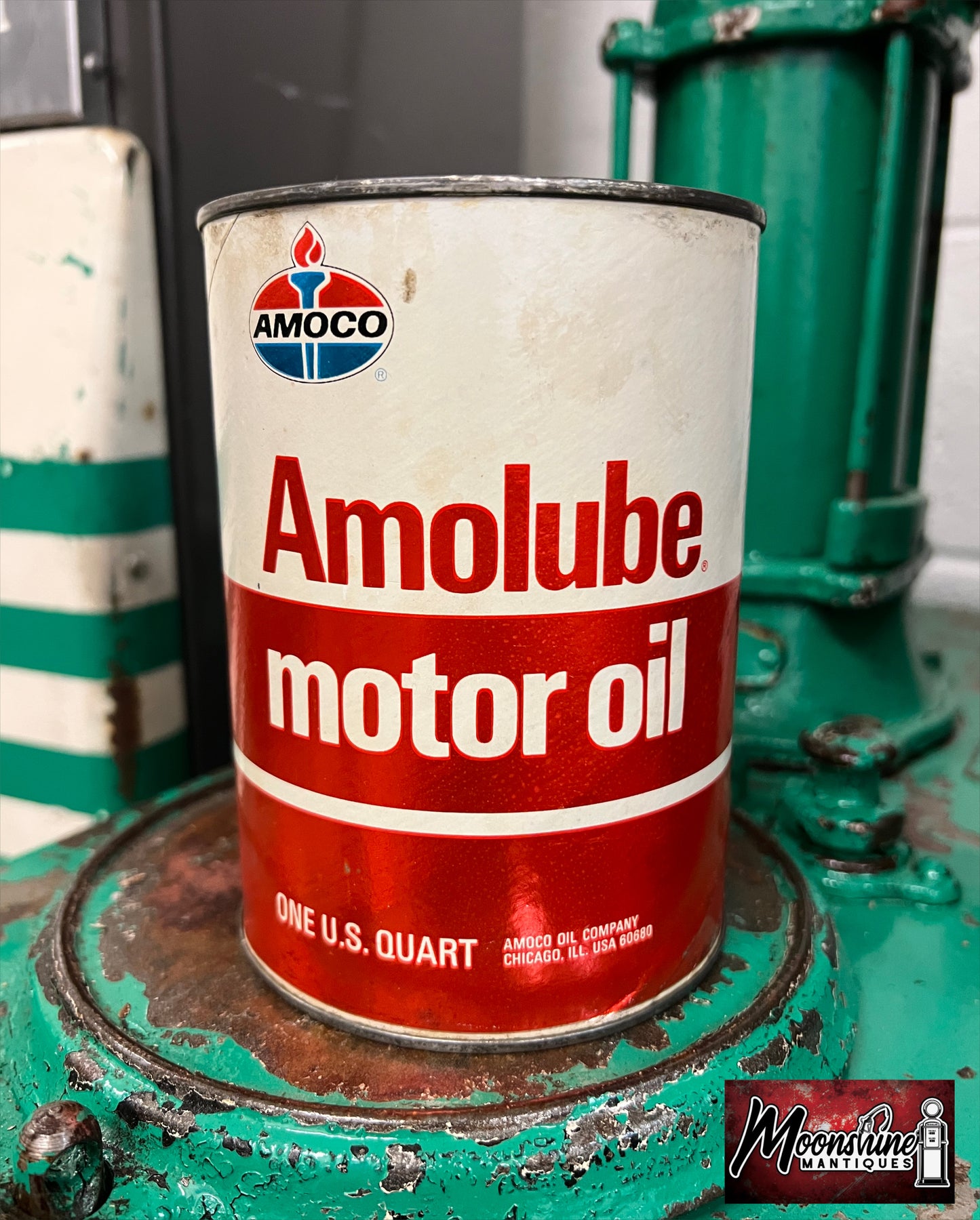 1970's AMOCO Amolube Motor Oil Can 1 qt - Free Shipping!