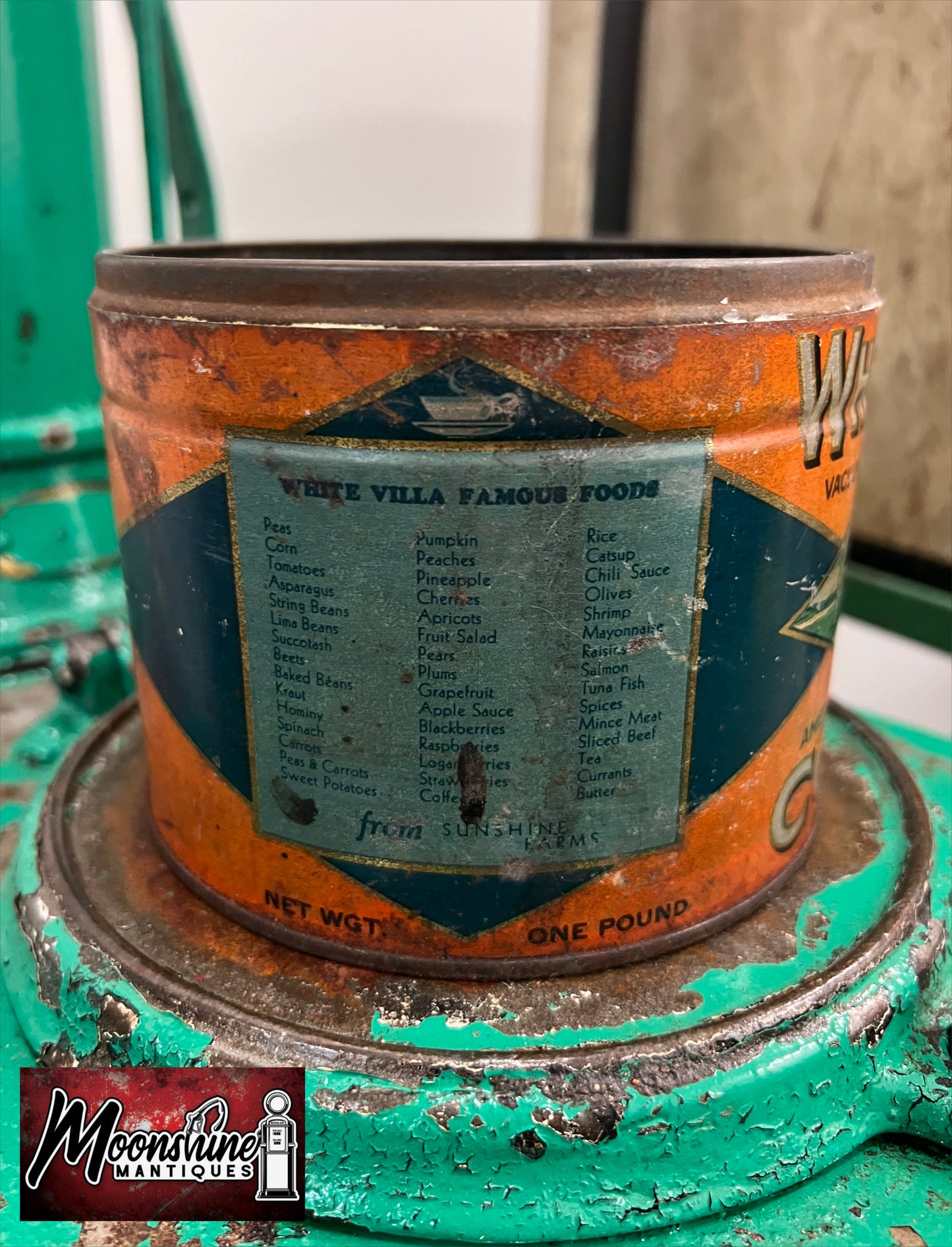 Rare 1930's WHITE VILLA COFFEE Tin Can - Free Shipping!