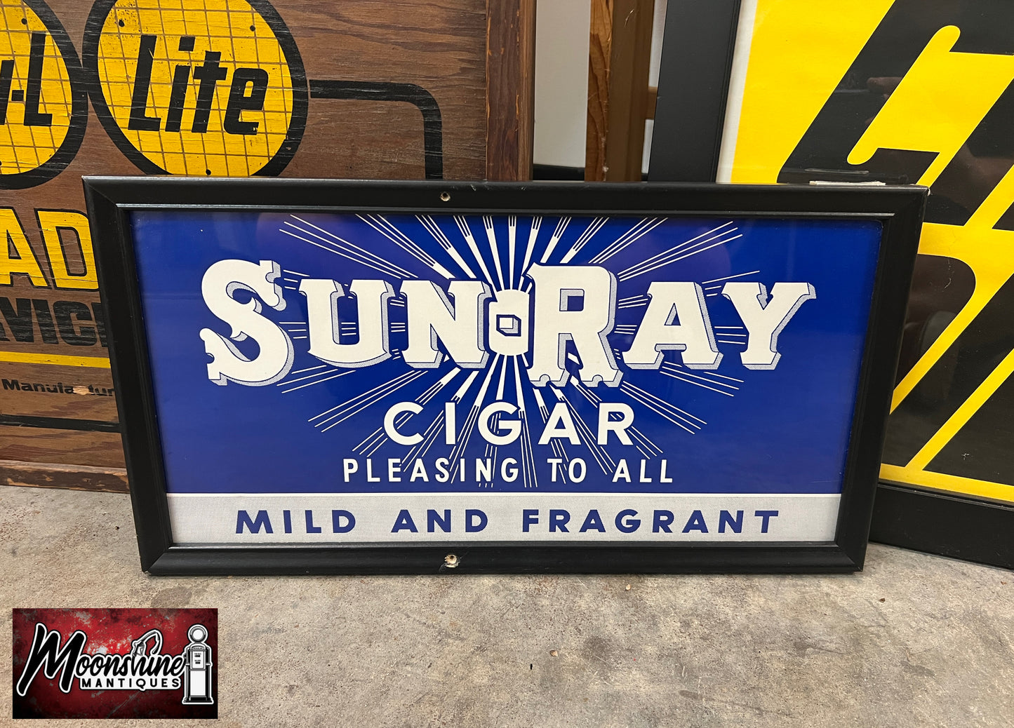 Vtg. SUN RAY CIGAR Framed Paper Sign - Free Shipping!