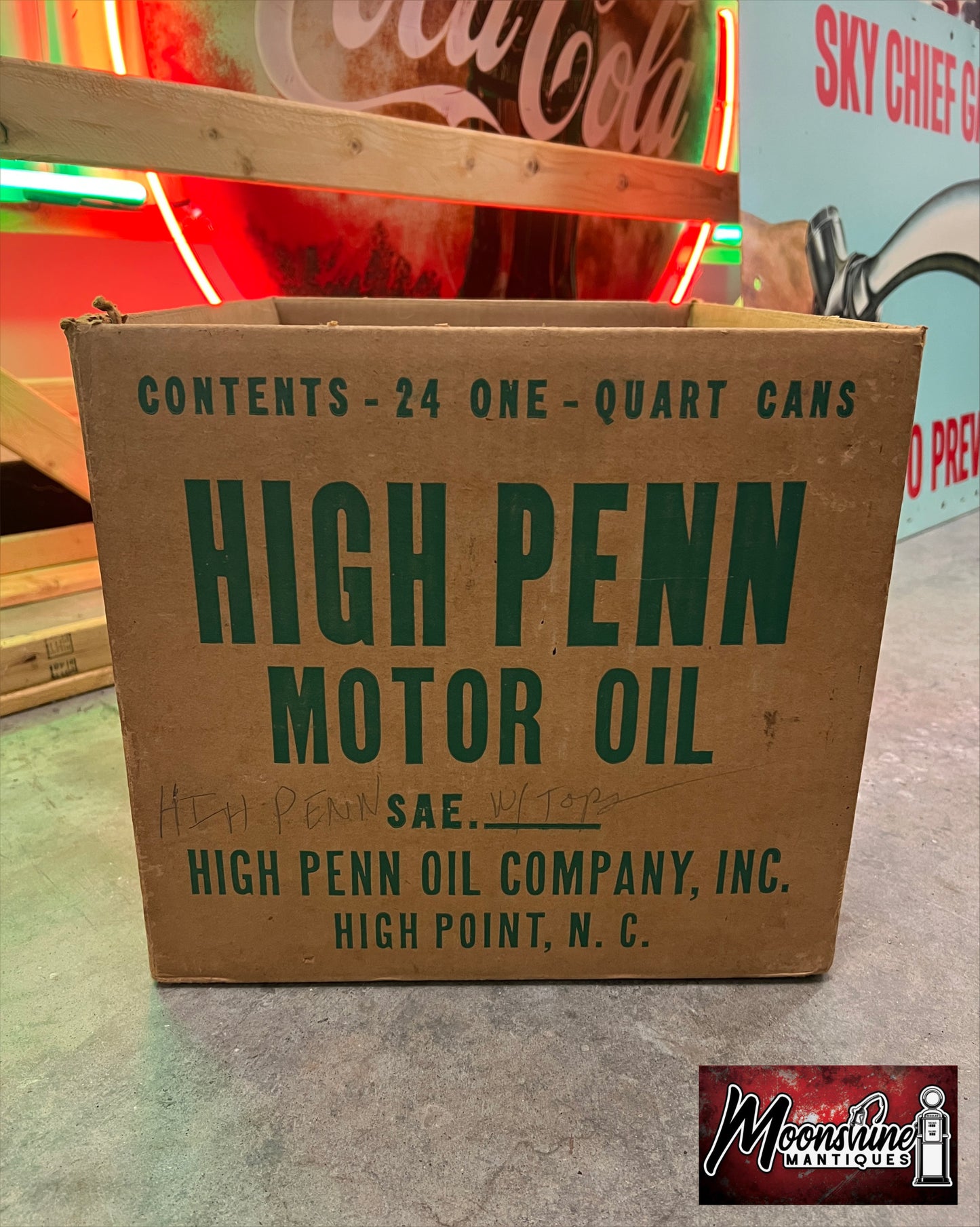 RARE - Vtg. 1960's HIGH PENN Motor Oil Can Case Box - Gas & Oil - Free Shipping!