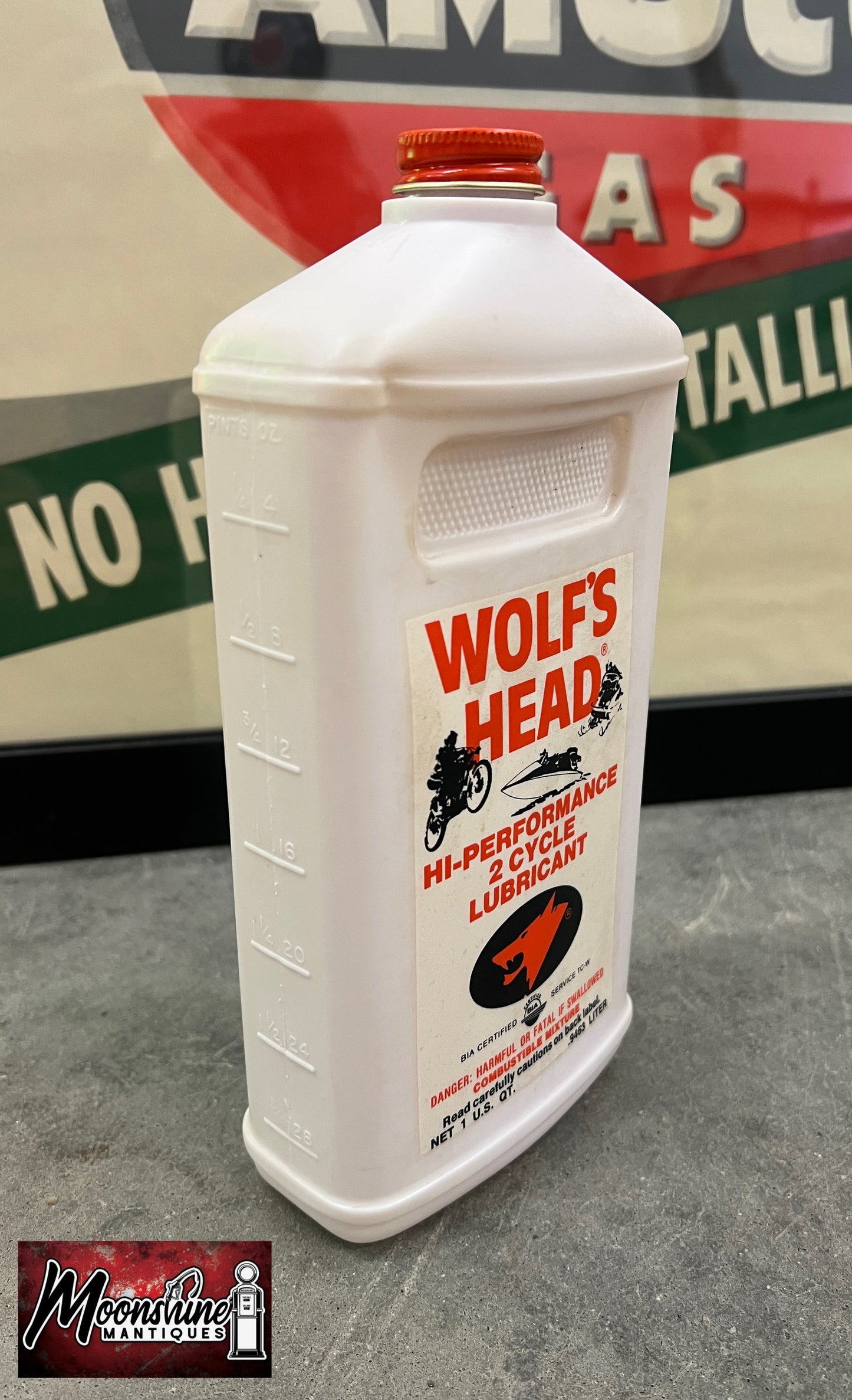 1960’s WOLF'S HEAD 2 Cycle Oil Bottle - Gas & Oil - Free Shipping!