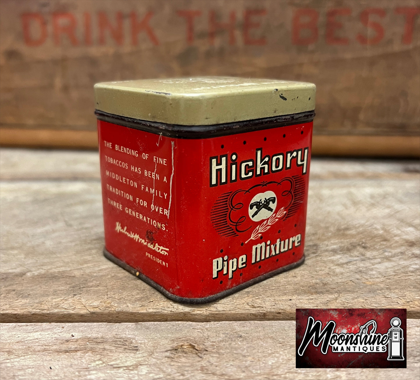 Vtg. HICKORY Pipe Mixture Tobacco Tin - Free Shipping!