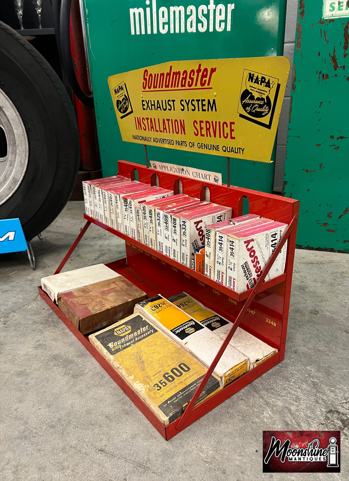 Vtg. NAPA Soundmaster Exhaust System Store Display Rack w/ Topper Sign & Parts - Free Shipping!