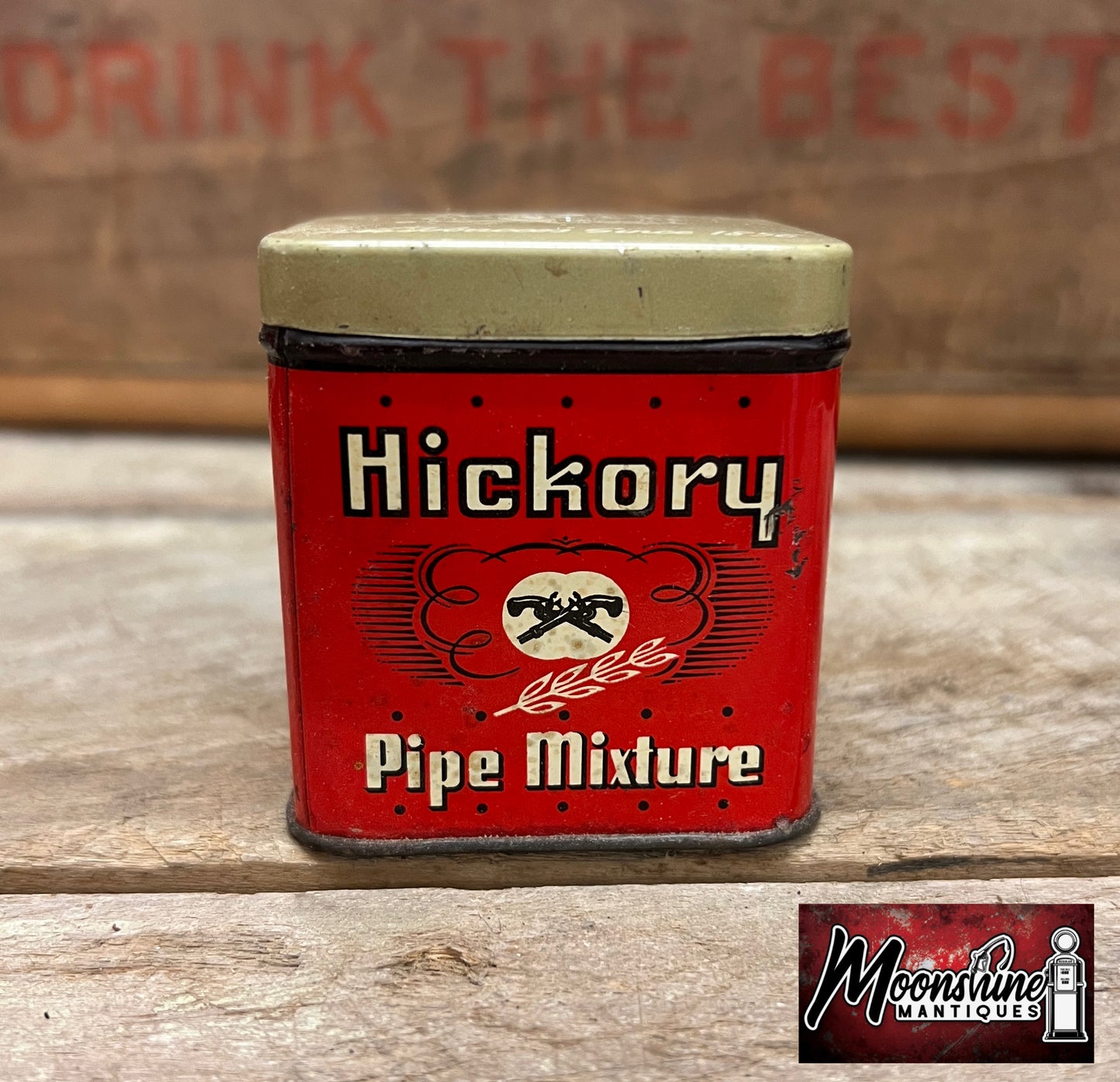 Vtg. HICKORY Pipe Mixture Tobacco Tin - Free Shipping!