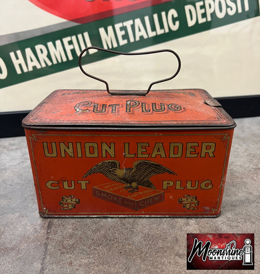 Antique UNION LEADER Smoking / Chewing Tobacco Tin - Free Shipping!