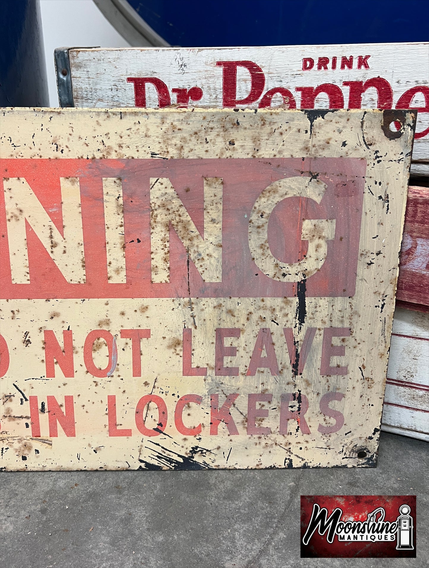 Vtg WARNING "Please Do Not Leave Valuables In Lockers" Mill Sign - Free Shipping!
