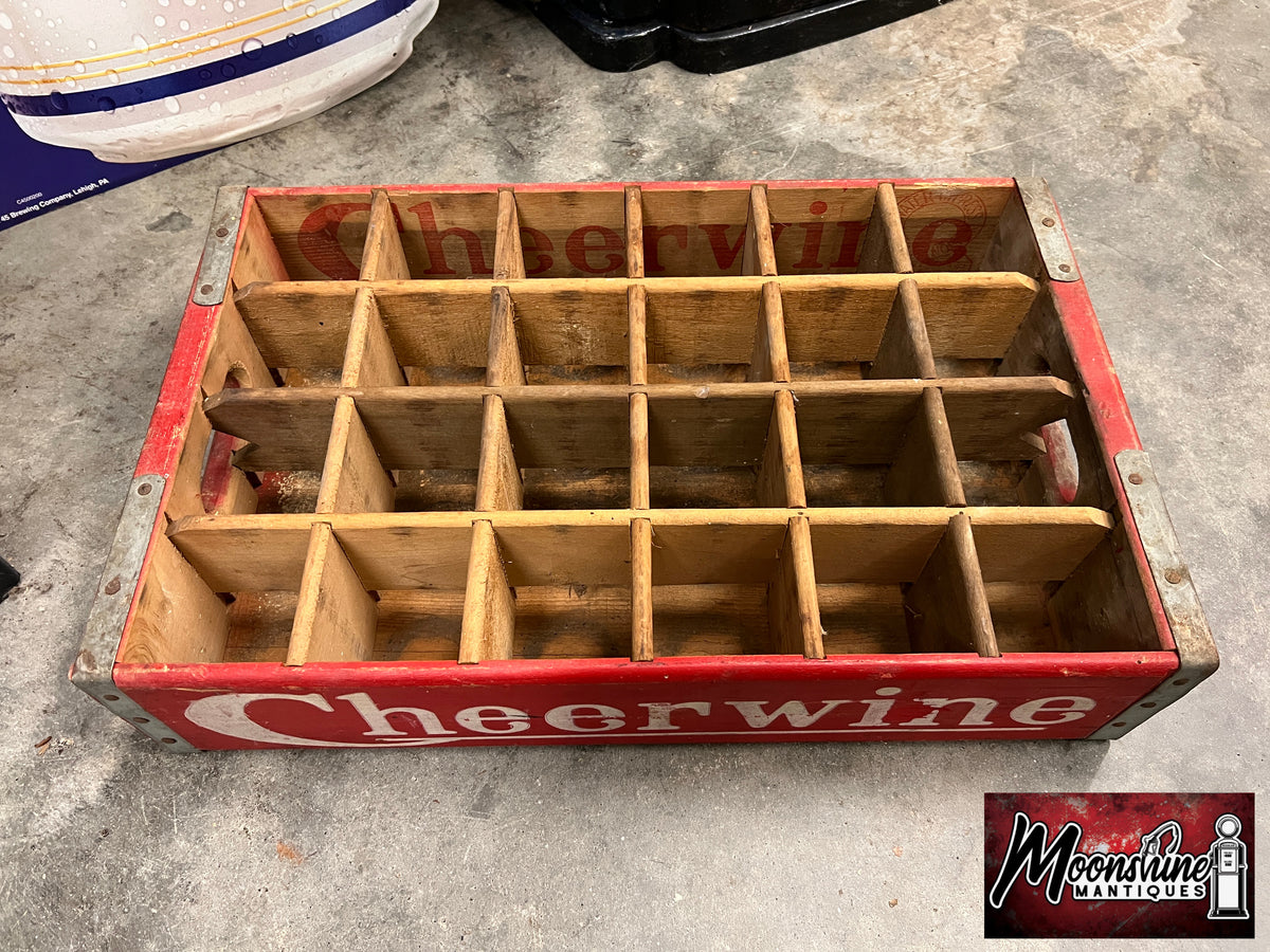 Vtg. CHEERWINE Drink Bottle Wooden Crate / Carrier - Free Shipping!