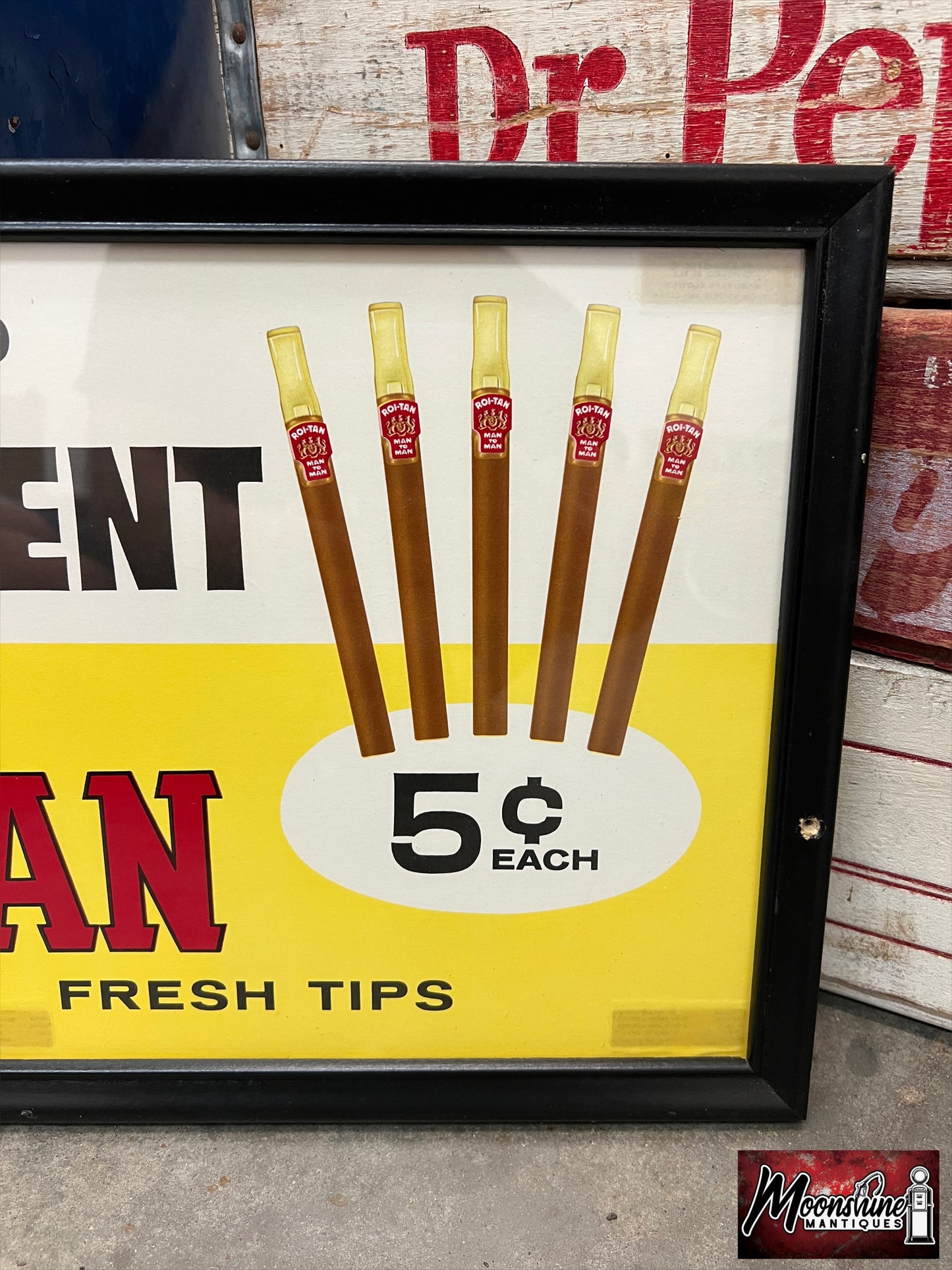 Vtg. ROI-TAN CIGARS Framed Paper Sign - Free Shipping!