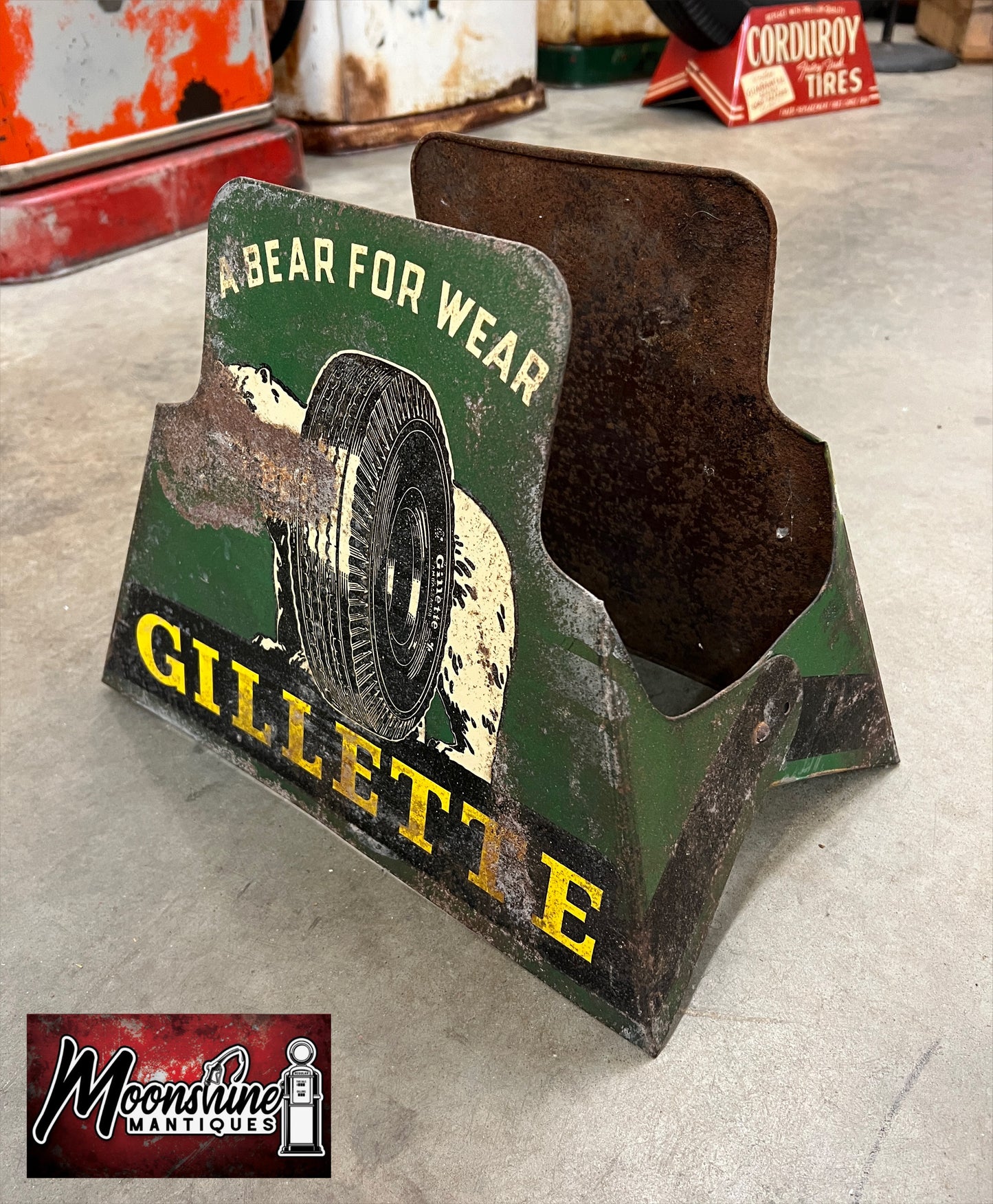 1940's GILLETTE TIRES "Bear for Wear" Display Stand Rack Sign - Free Shipping!