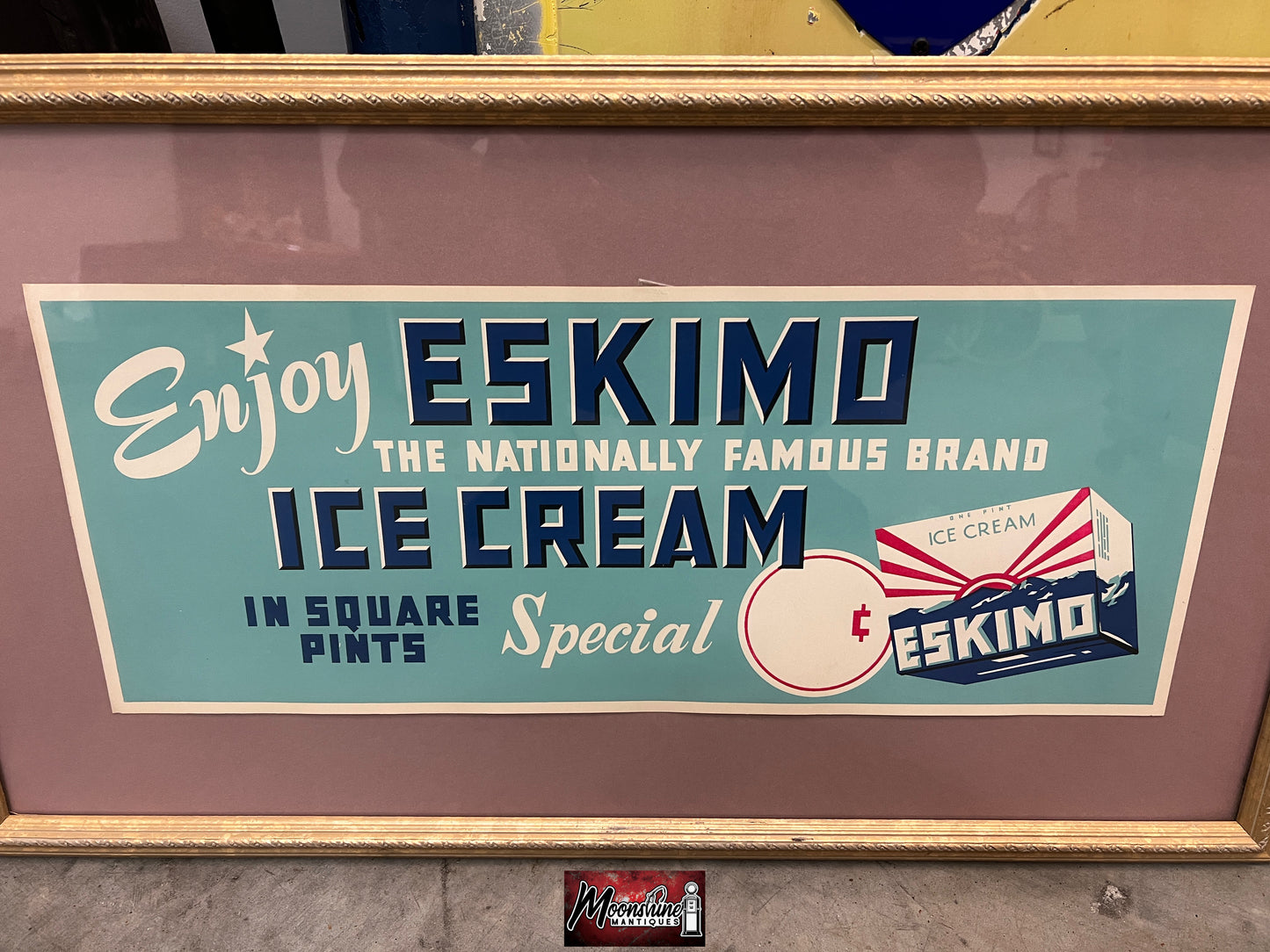1940's ESKIMO ICE CREAM Framed Paper Sign - Free Shipping!