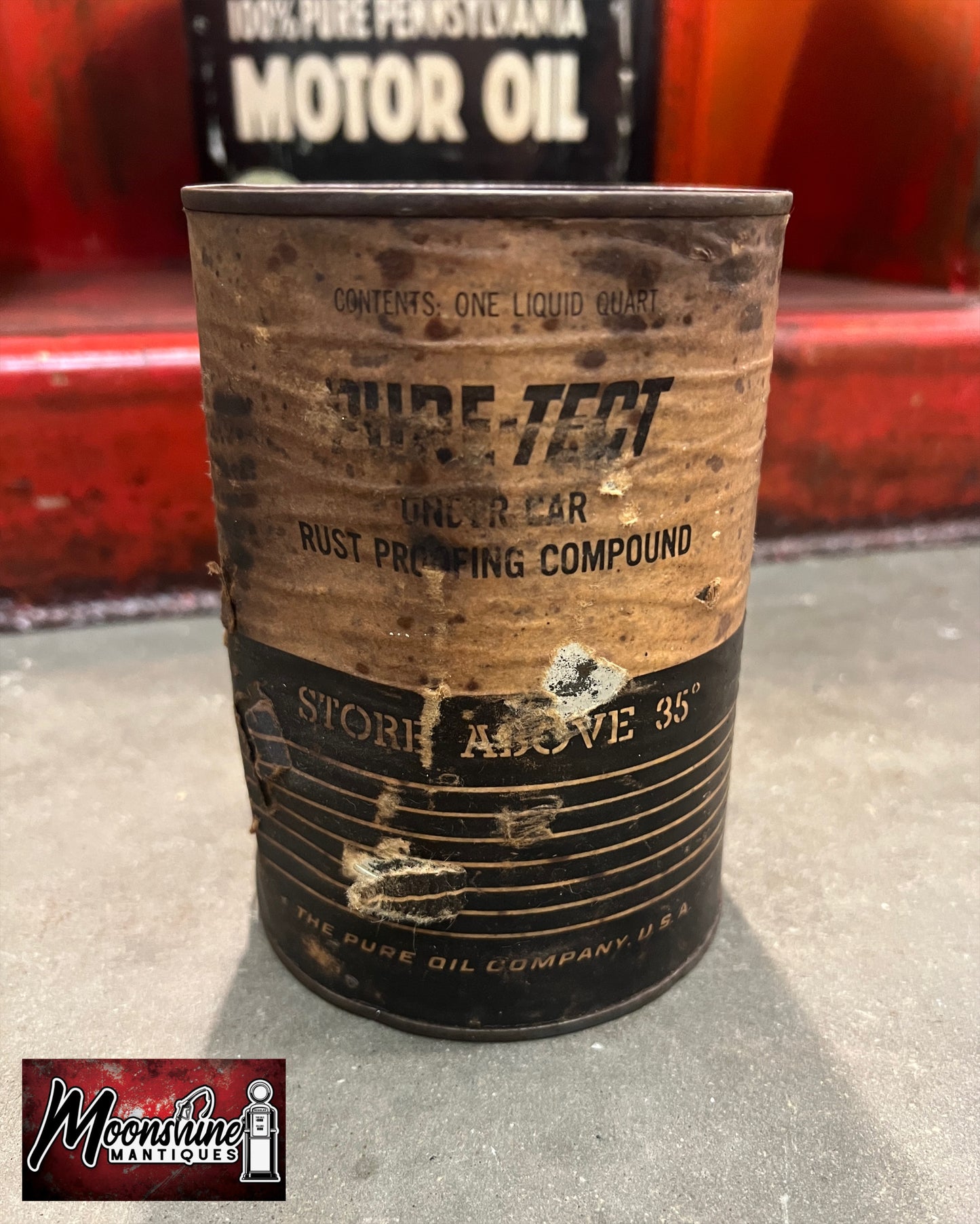 FULL Vtg. PURE OIL COMPANY Car Rust Proofing Compound Can 1 qt. - Free Shipping!