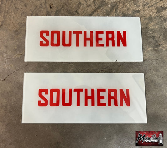 RARE - Pair of Original SOUTHERN Gas Pump Ad Glass - Free Shipping!