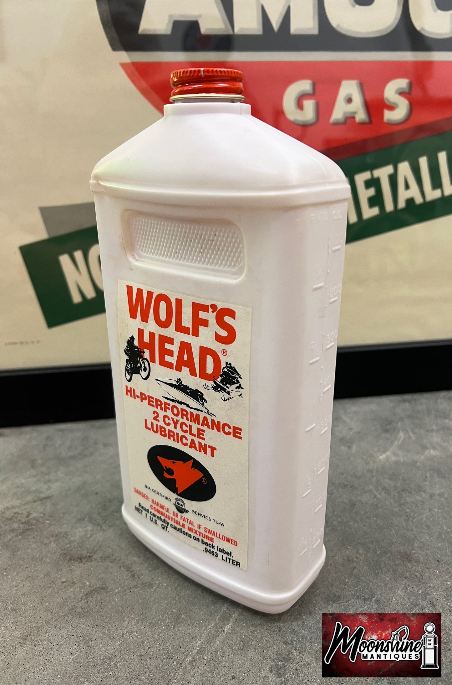 1960’s WOLF'S HEAD 2 Cycle Oil Bottle - Gas & Oil - Free Shipping!