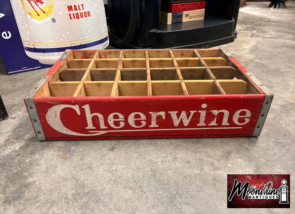 Vtg. CHEERWINE Drink Bottle Wooden Crate / Carrier - Free Shipping!