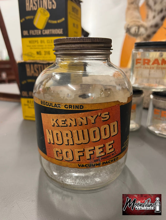 Vtg. 1960's KENNY'S NORWOOD COFFEE Jar - Free Shipping!
