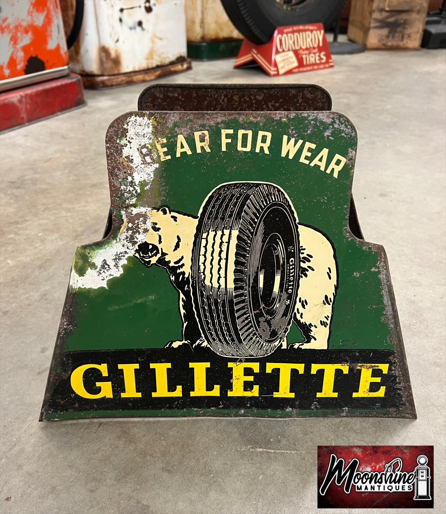 1940's GILLETTE TIRES "Bear for Wear" Display Stand Rack Sign - Free Shipping!